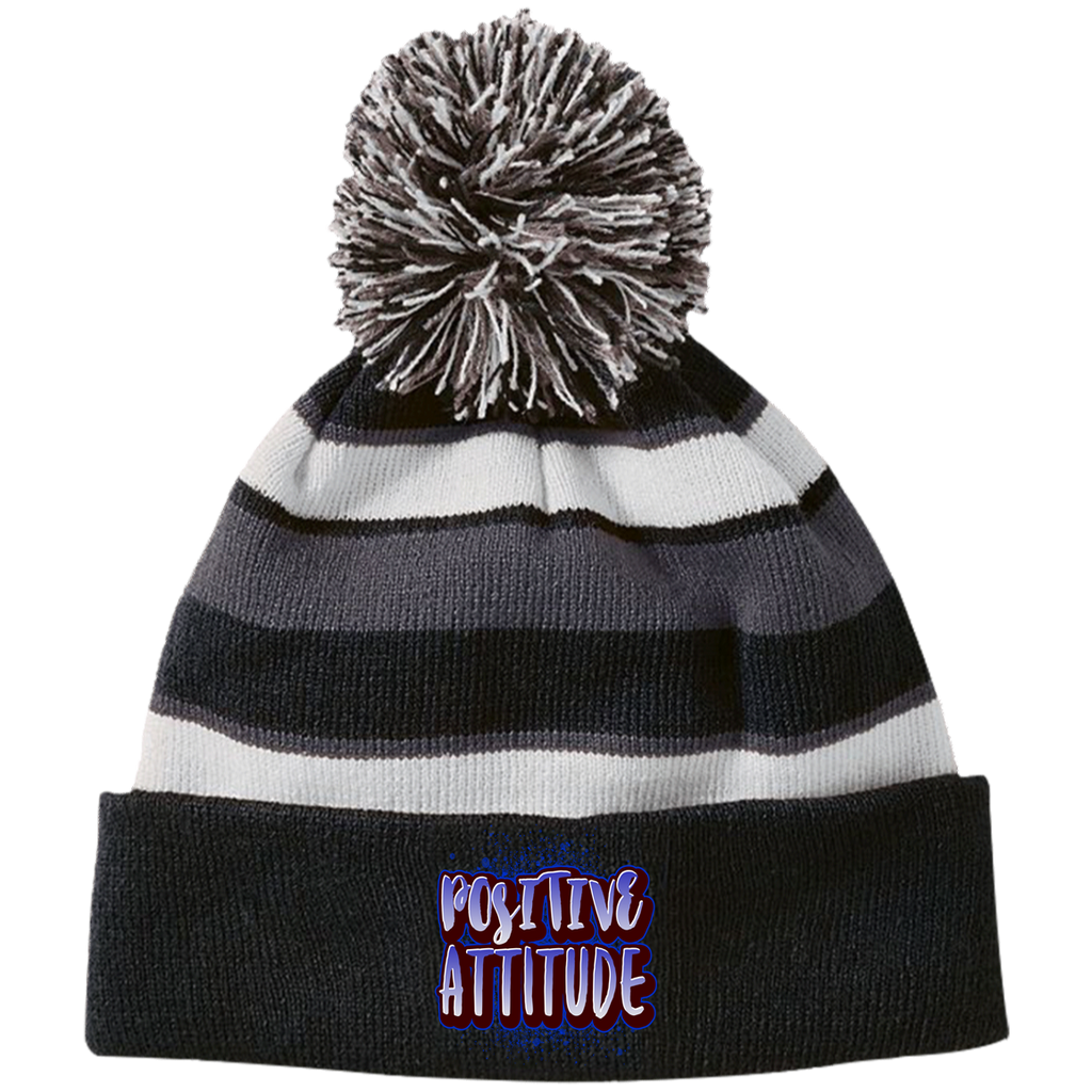 Positive Attitude -  Striped Beanie with Pom