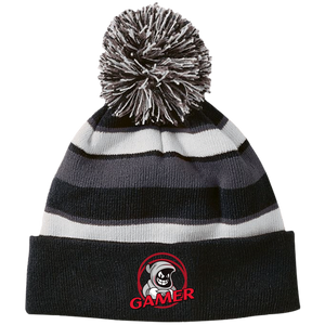 Gamer Ghost Striped Beanie with Pom