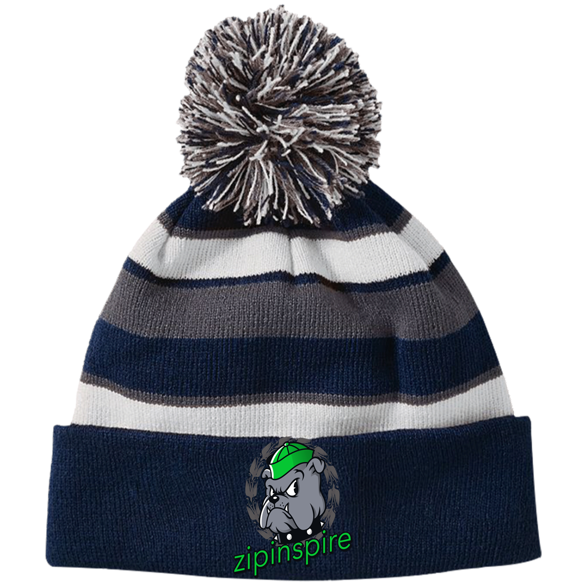 Bulldog Beanie Striped with Pom