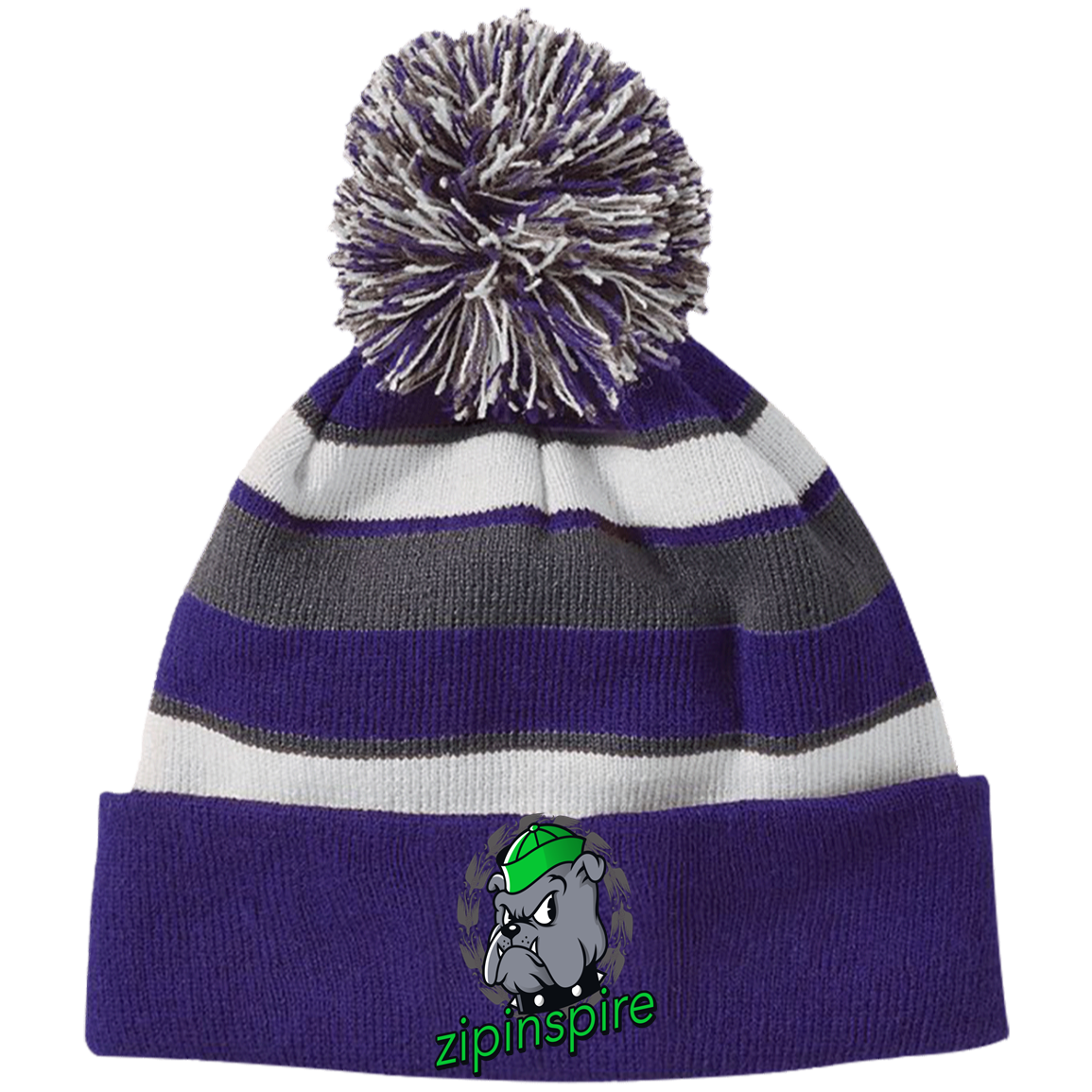 Bulldog Beanie Striped with Pom