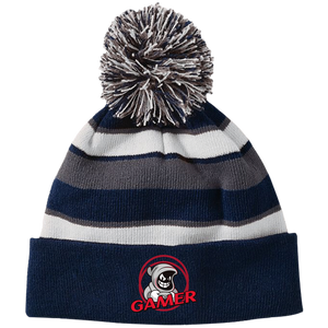 Gamer Ghost Striped Beanie with Pom