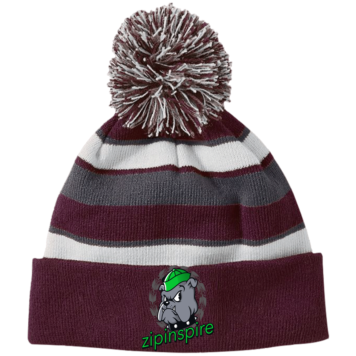 Bulldog Beanie Striped with Pom