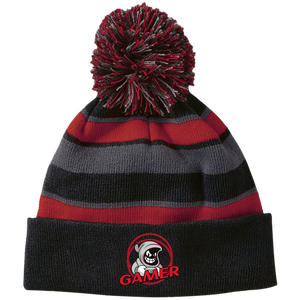 Gamer Ghost Striped Beanie with Pom