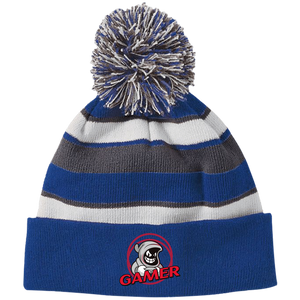 Gamer Ghost Striped Beanie with Pom